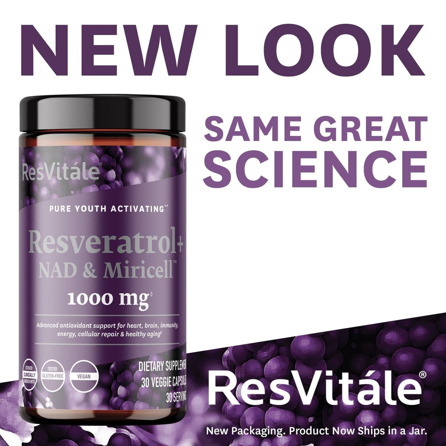 ResVitále Resveratrol + NAD & Miricell 1000 mg | Advanced Antioxidant Support | 30 Veggie Capsules