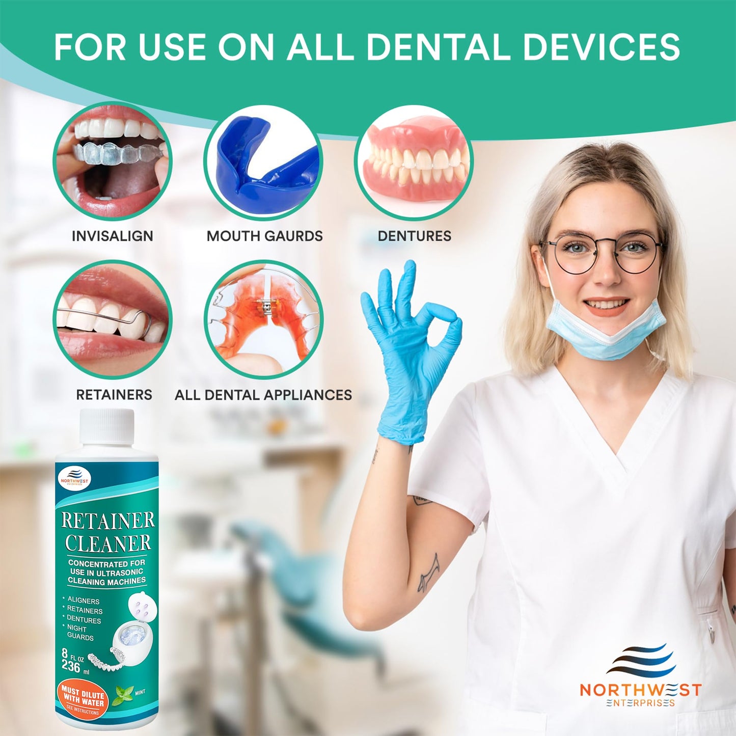 Ultrasonic Retainer Cleaner Solution Concentrate – Mint, 16 oz | Invisalign & Mouthguard Cleaner