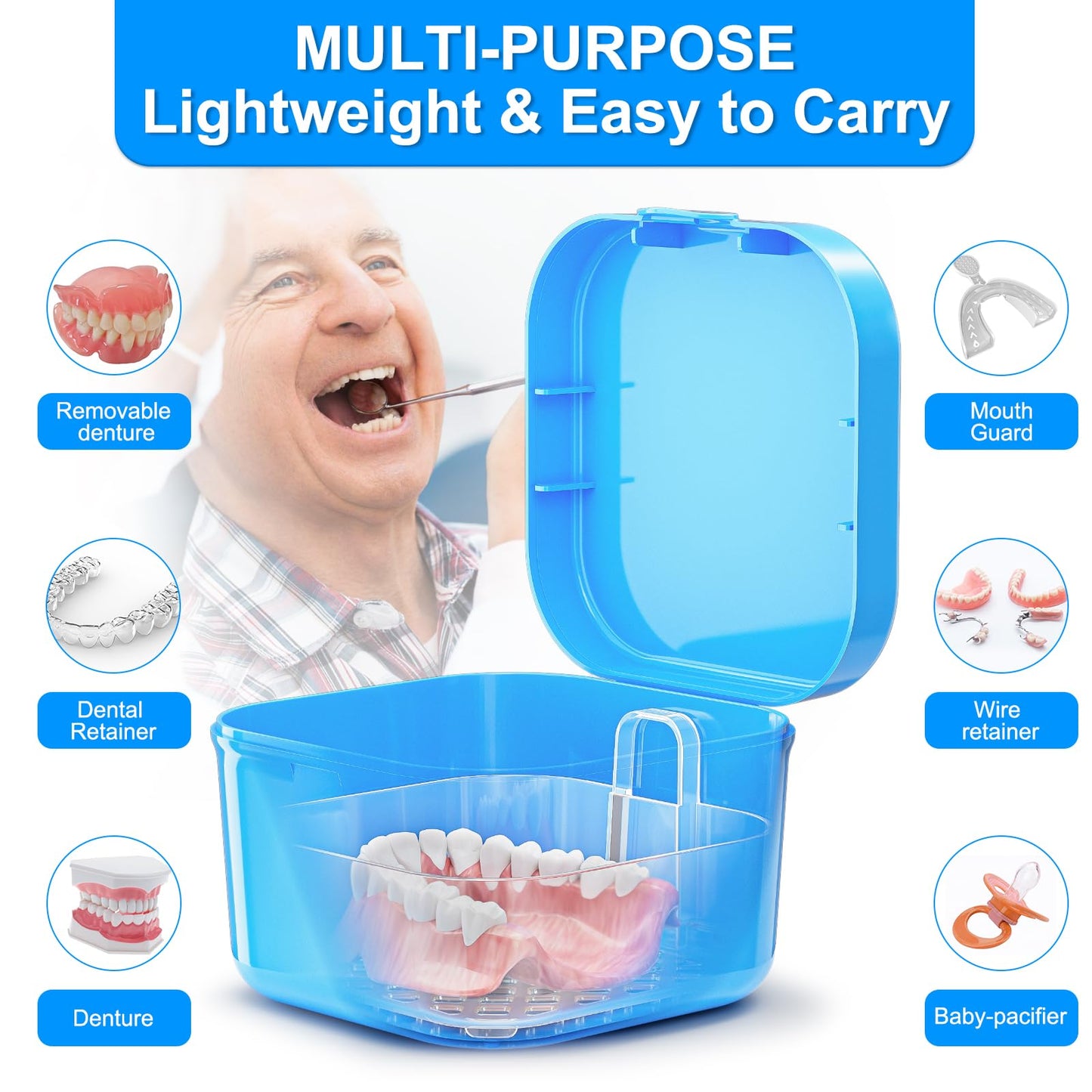 2 Pack Denture Bath Case with Strainer Basket | Retainer & Aligners Case