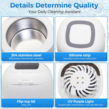 Retainer Cleaner 45kHz Ultrasonic – Dentures, Aligners, Jewelry, Portable (6 Modes)