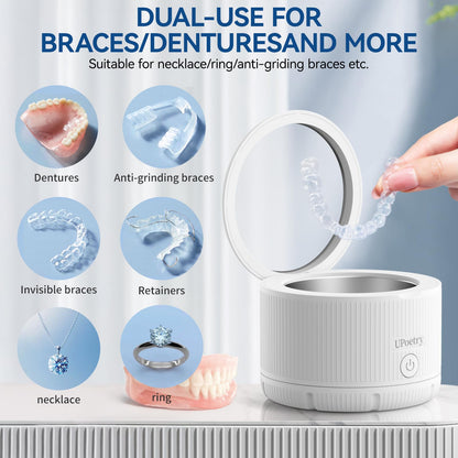 Retainer Cleaner Machine - Ultrasonic Dental Cleaner for Braces, Dentures, Pacifiers, Mouth Guards, Jewelry & Toothbrush Heads | 150ml Portable