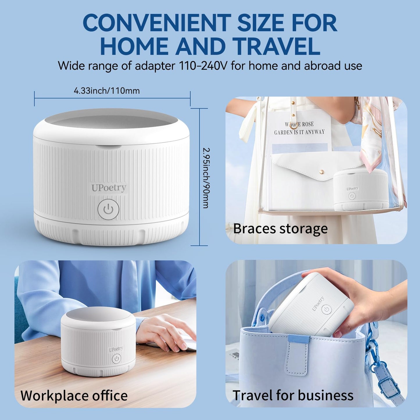 Retainer Cleaner Machine - Ultrasonic Dental Cleaner for Braces, Dentures, Pacifiers, Mouth Guards, Jewelry & Toothbrush Heads | 150ml Portable