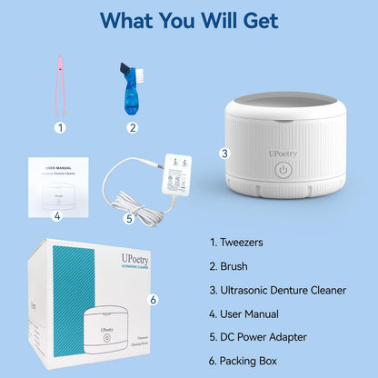 Retainer Cleaner Machine - Ultrasonic Dental Cleaner for Braces, Dentures, Pacifiers, Mouth Guards, Jewelry & Toothbrush Heads | 150ml Portable