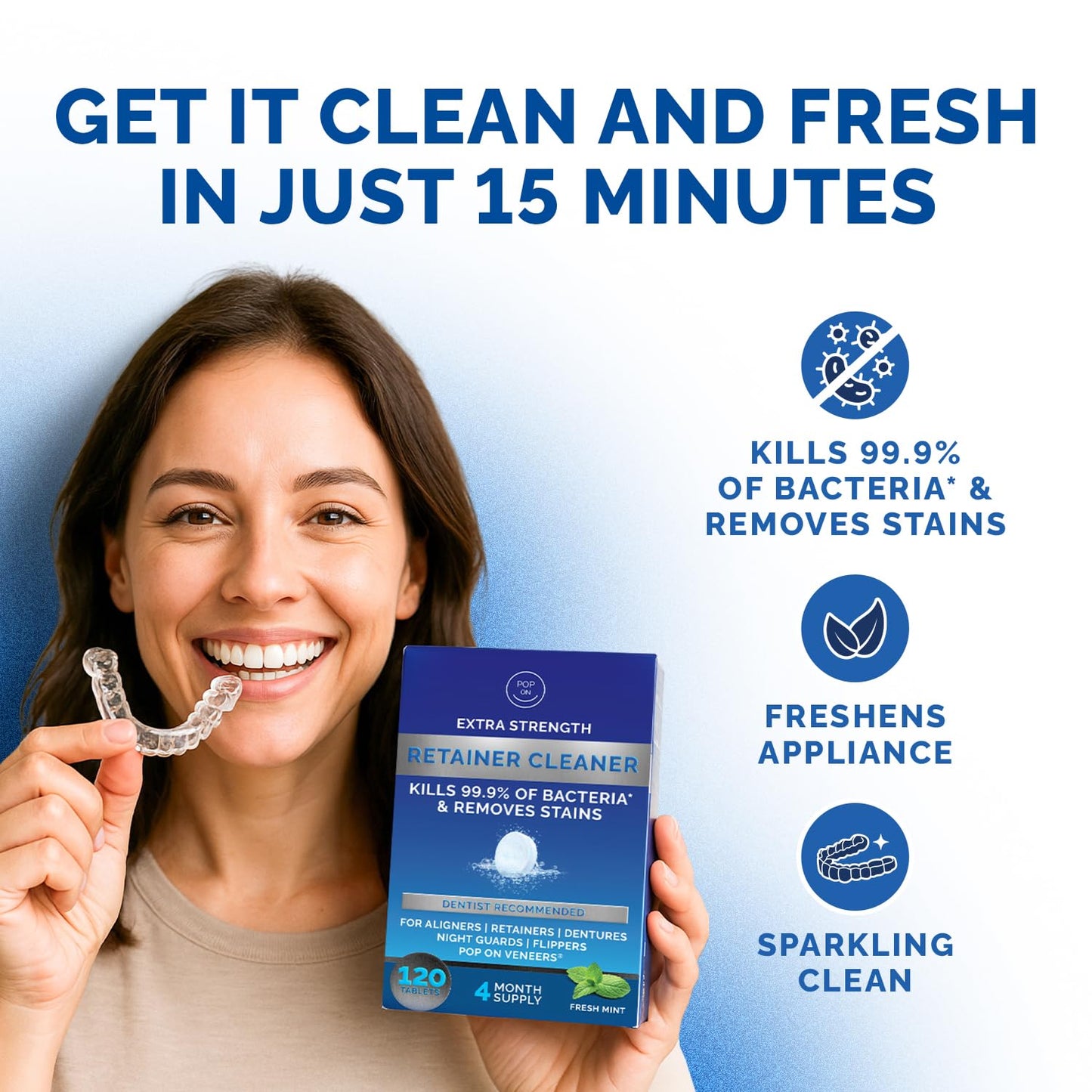 Retainer Cleaner Tablets for Invisalign – Ultrasonic Cleaner Safe, 120 Tablets (4-Month Supply)