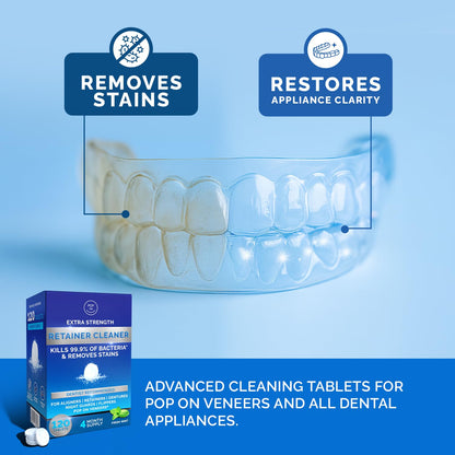 Retainer Cleaner Tablets for Invisalign – Ultrasonic Cleaner Safe, 120 Tablets (4-Month Supply)