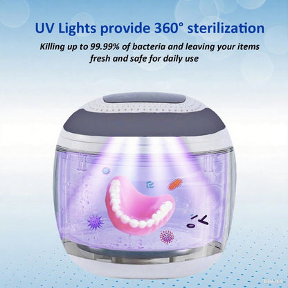 2025 Upgraded Ultrasonic Retainer Cleaner with Dryer Fan – 45kHz UV Cleaning Pod (White) | Dentures, Aligners & Jewelry