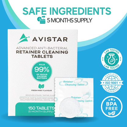 Mint Flavor Retainer & Mouth Guard Cleaner Tablets - Invisalign, Dentures, 150 Count