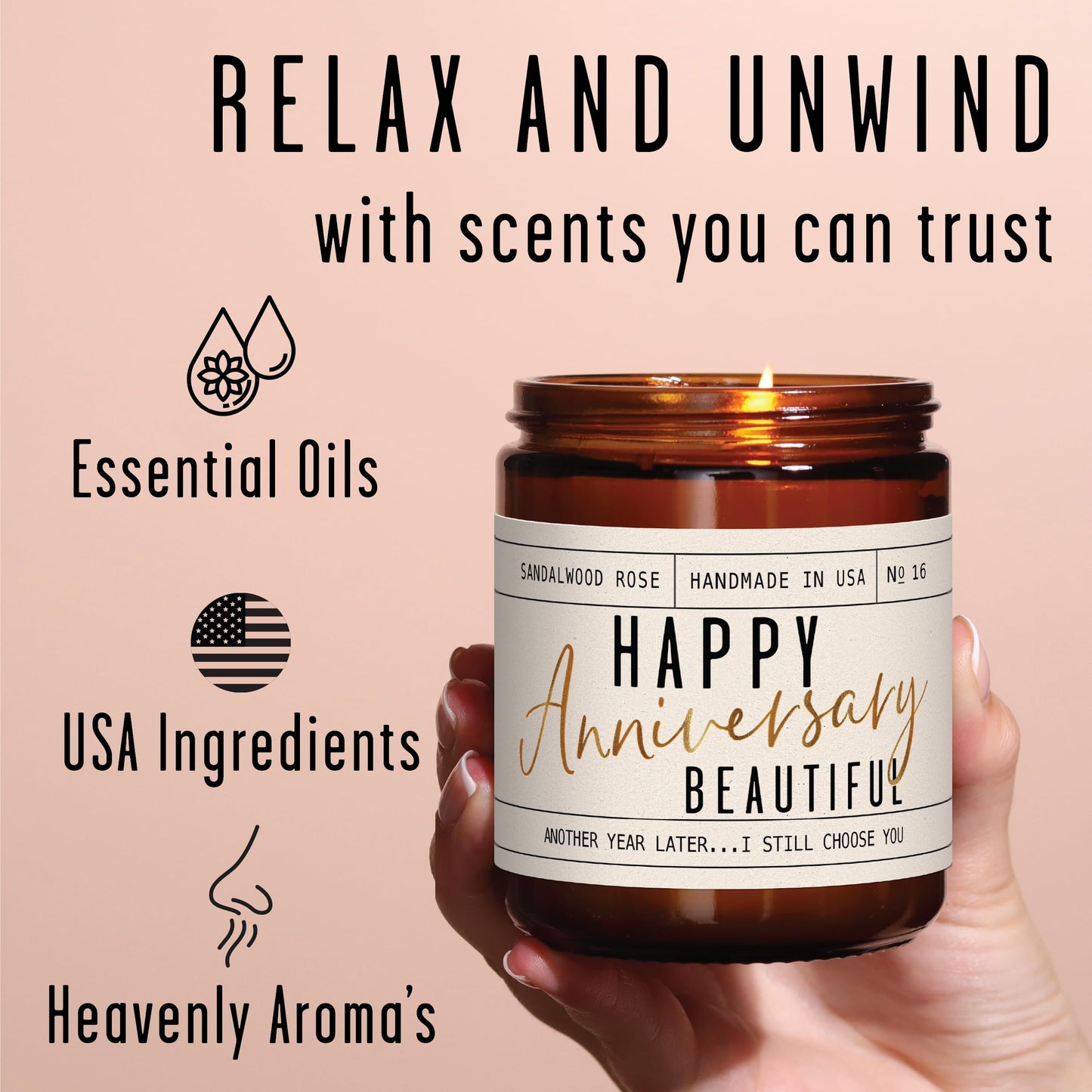 Anniversary Gifts for Women - Happy Anniversary Beautiful Candle | USA Made