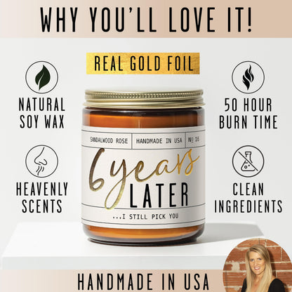 6th Anniversary Soy Candle – Sandalwood Rose, 50hr Burn, USA Made Gift for Wife