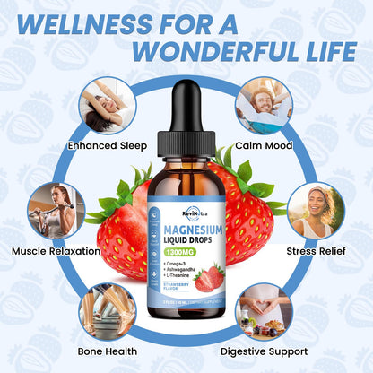 ReviNutra 2 Pack Liquid Magnesium Drops – Glycinate, Taurate & Citrate (Sugar-Free Strawberry)