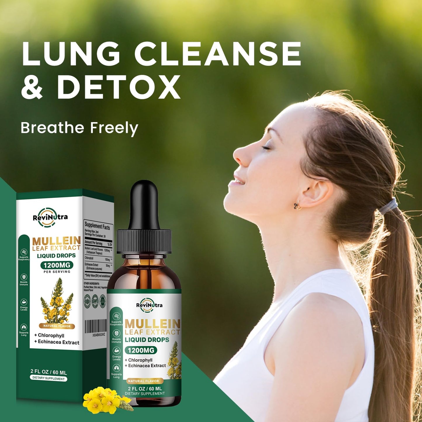 ReviNutra Mullein Drops for Lungs – 1200mg Mullein Leaf Liquid (2 fl oz)