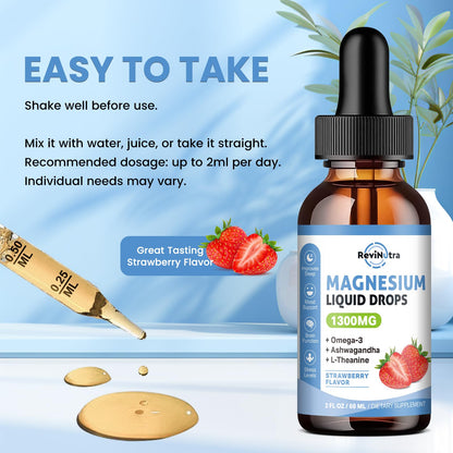 ReviNutra 2 Pack Liquid Magnesium Drops – Glycinate, Taurate & Citrate (Sugar-Free Strawberry)