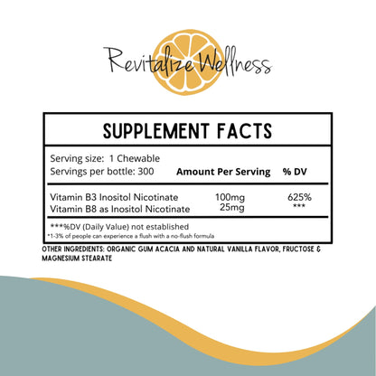 Revitalize Wellness Vitamin B3 Chewables - 125 mg per Chewable | Vanilla Flavor | 300 Servings