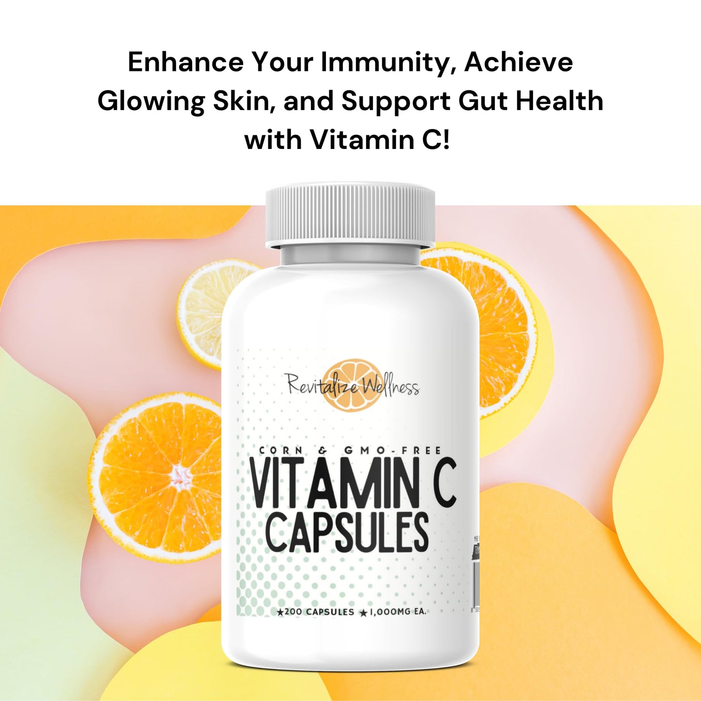 Revitalize Wellness Vitamin C Capsules – 1000 mg, 200 Servings, Pure & GMO-Free