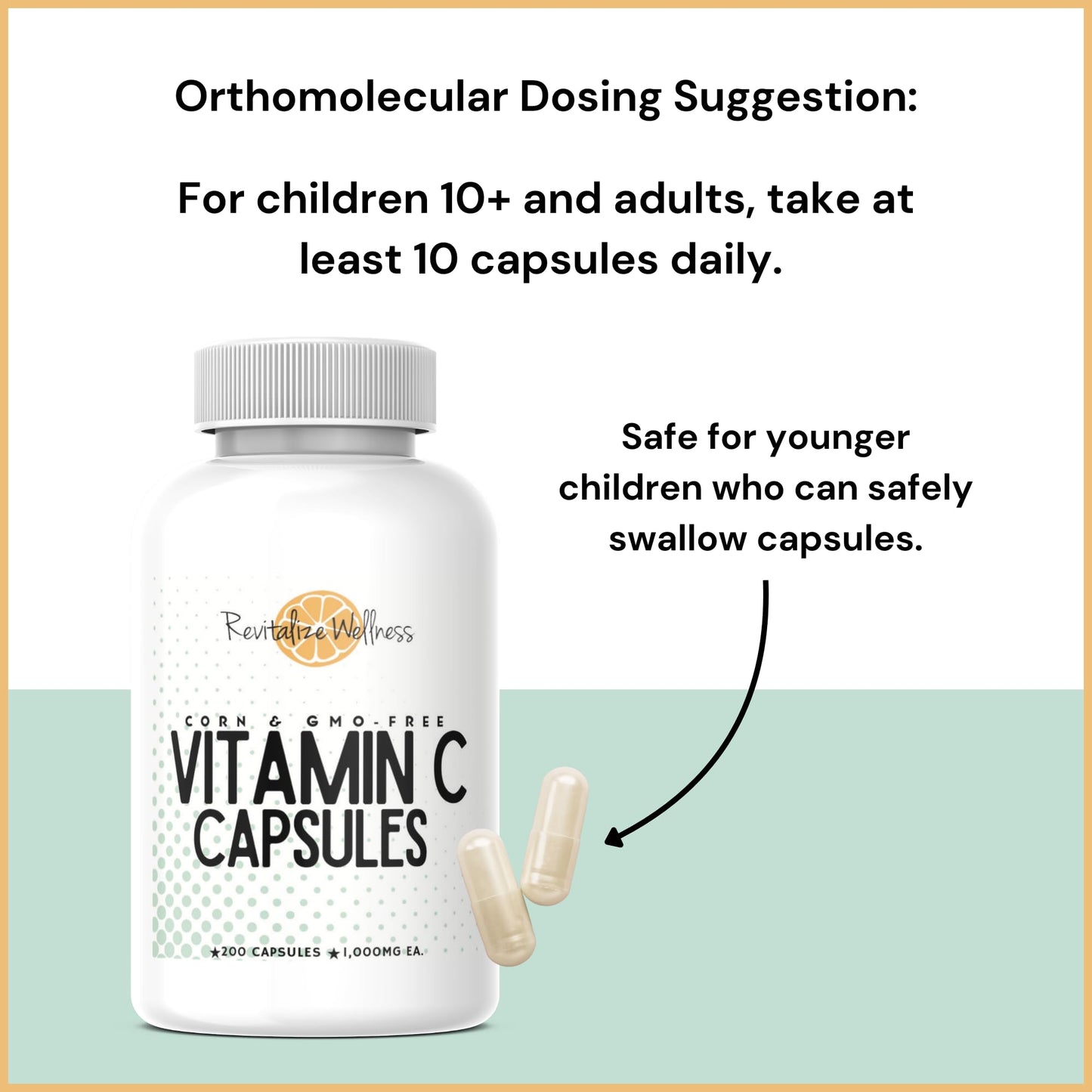 Revitalize Wellness Vitamin C Capsules – 1000 mg, 200 Servings, Pure & GMO-Free