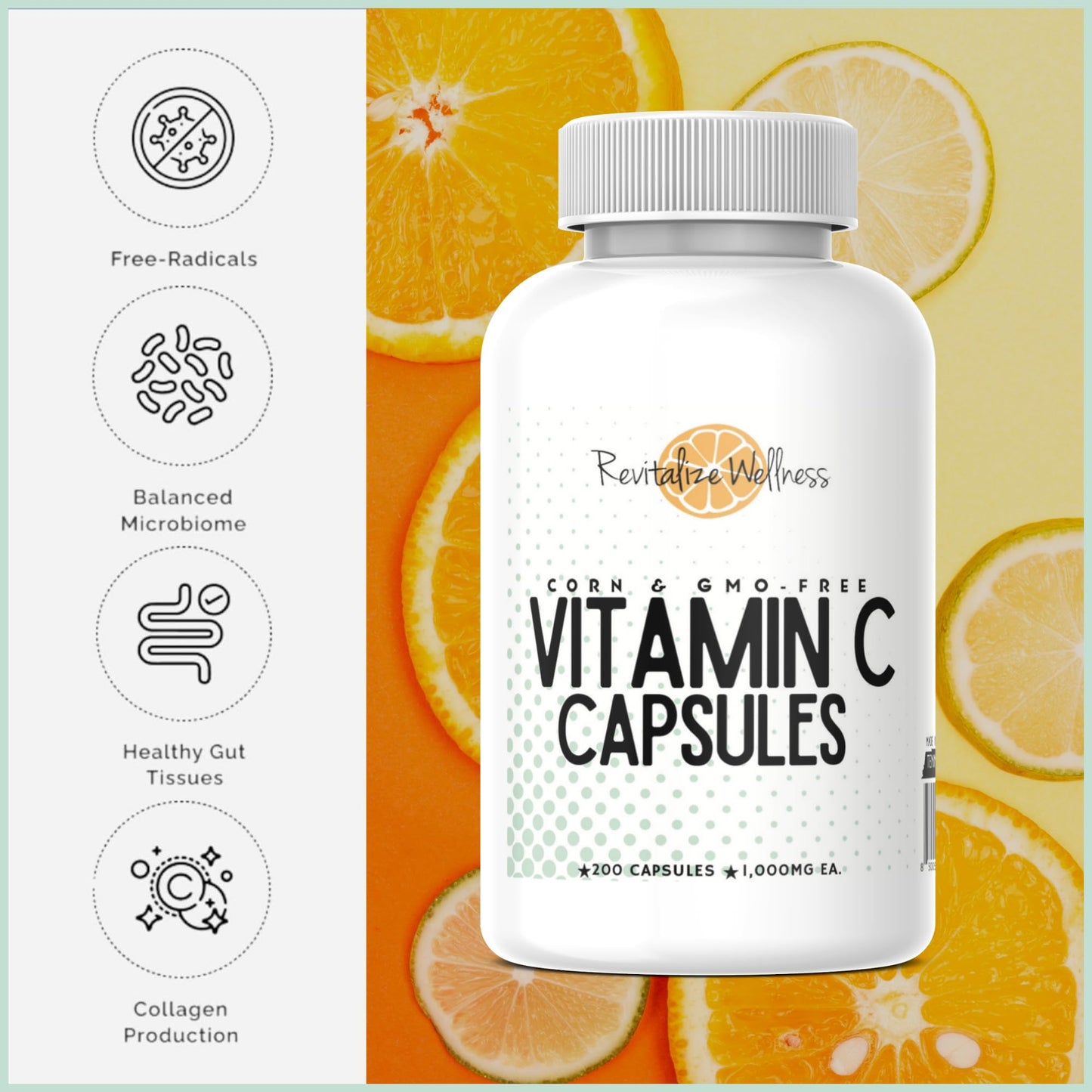 Revitalize Wellness Vitamin C Capsules – 1000 mg, 200 Servings, Pure & GMO-Free