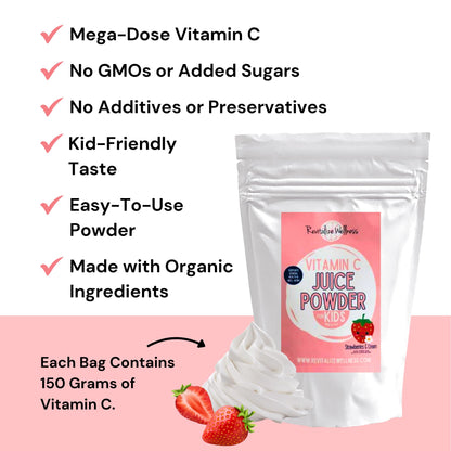 Revitalize Wellness Vitamin C Juice Powder – 1000 mg Vitamin C (Ascorbic Acid) per Serving | No Sugar Added | Strawberries & Cream | 120 Servings
