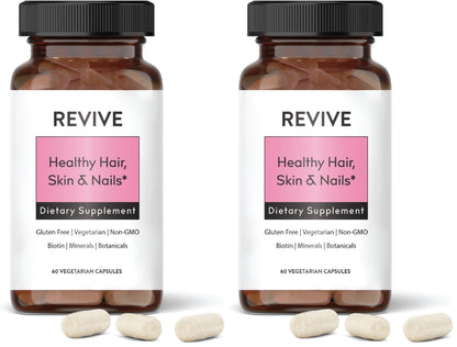 Healthy Skin, Hair & Nails Supplement by Revive Essential Oils – Patent Biotin, Ashwagha & Vitamins (Pack of 2)