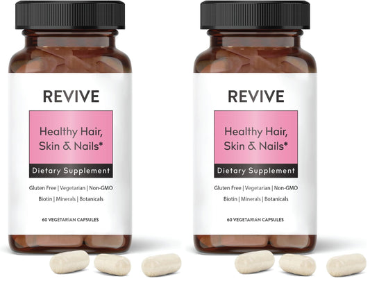 Healthy Skin, Hair & Nails Supplement by Revive Essential Oils – Patent Biotin, Ashwagha & Vitamins (Pack of 2)