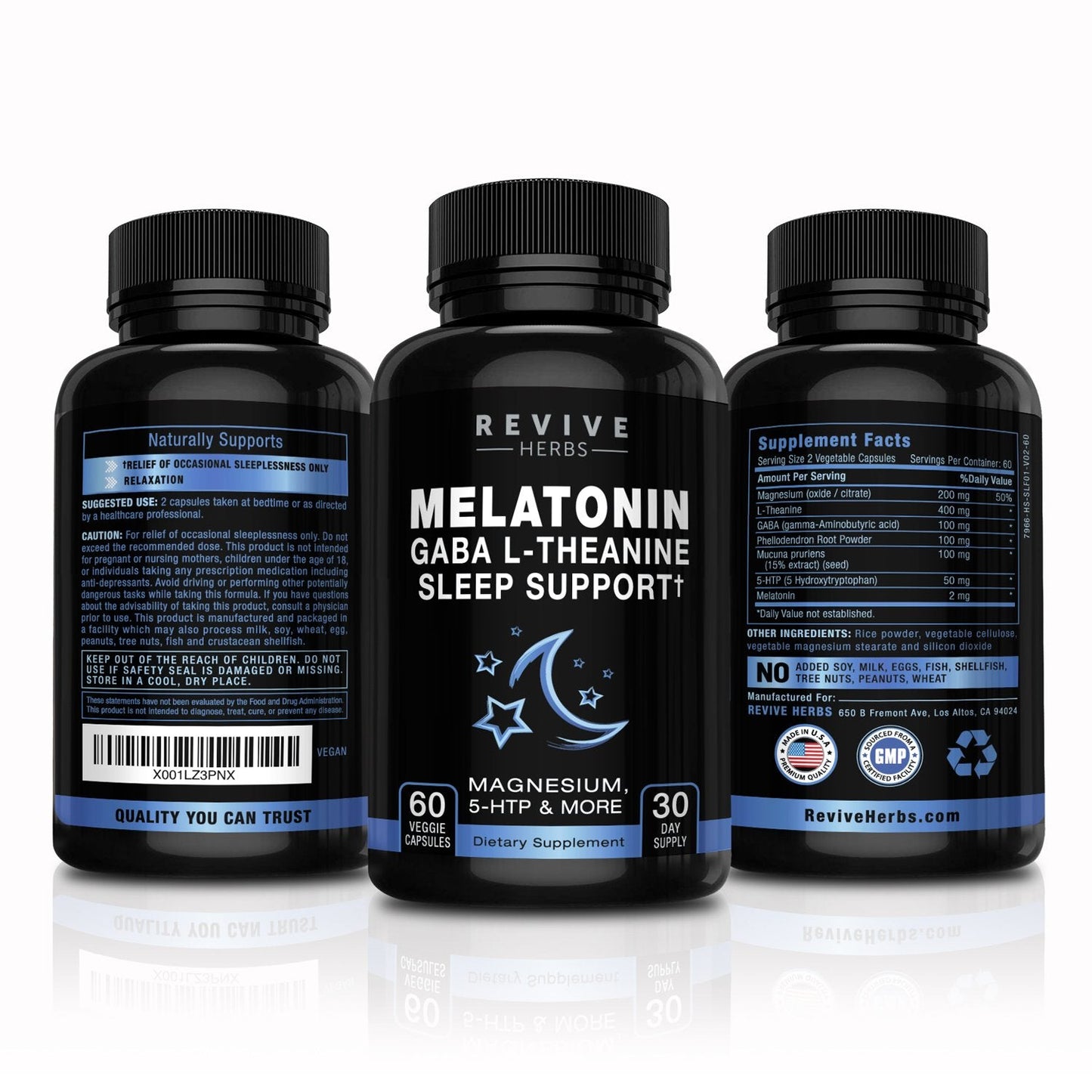 Revive Herbs Melatonin GABA L-Theanine – 60 Veggie Capsules (2-Pack)
