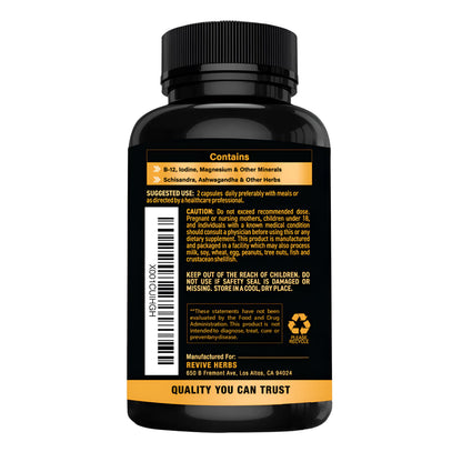 Revive Herbs Thyroid Support - Ashwagandha, Iodine, Selenium, Magnesium, Zinc & B12 | 60 Capsules x 2