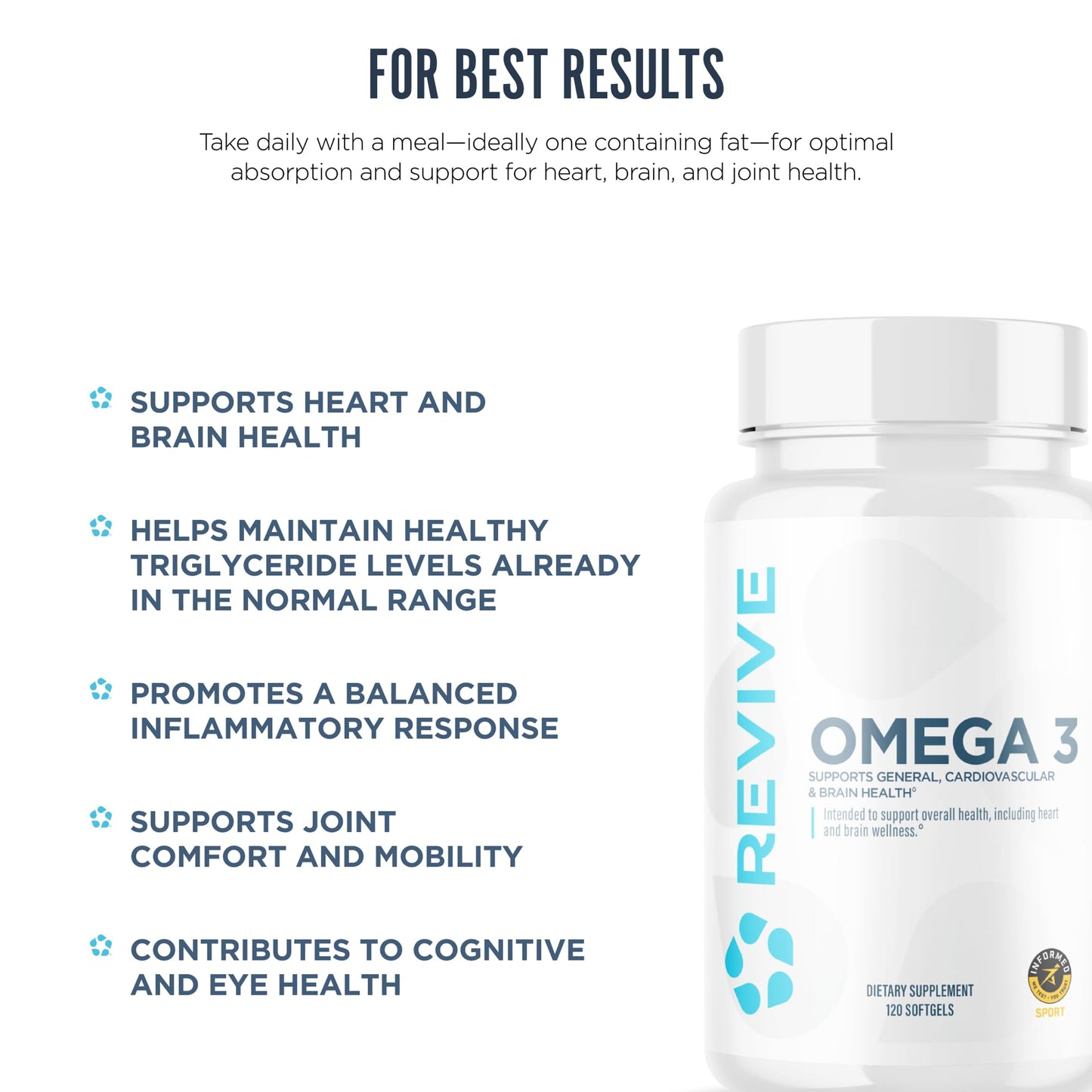 Revive MD Omega-3 Fish Oil Softgels – EPA & DHA for Heart, Brain & Joints | Vegan-Friendly, Gluten-Free (120 Softgels, 60 Servings)
