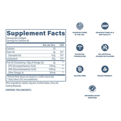 Revive MD Omega-3 Fish Oil Softgels – EPA & DHA for Heart, Brain & Joints | Vegan-Friendly, Gluten-Free (120 Softgels, 60 Servings)