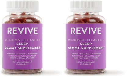 REVIVEEO Melatonin & Botanicals Sleep Gummies – 5 mg Melatonin, Blueberry, Pack of 2