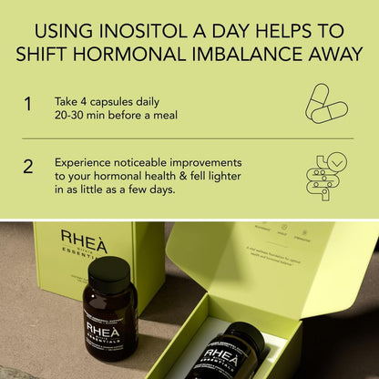 Rhea Inositol for Women - 60 Servings | 40:1 Myo-Inositol & D-Chiro Inositol, Folate & Magnesium