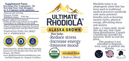 Ultimate Rhodiola® Alaska Grown, Alcohol Free, Certified Organic Rhodiola rosea Tincture, CO2 extracted, Reduce Stress, Improve Energy and Mood, Adaptogen, Nootropic, 3rd Party Tested