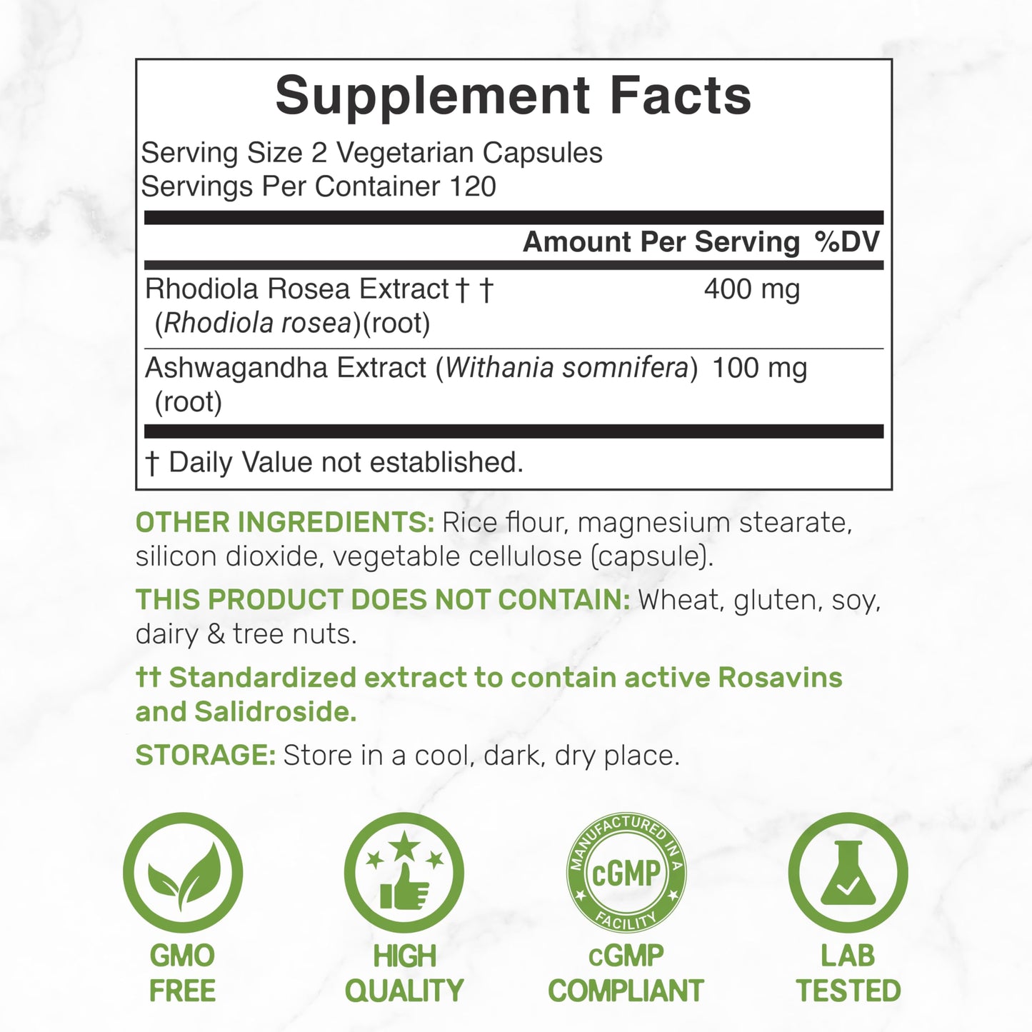Rhodiola Rosea with Ashwagandha – 240 Veggie Capsules | Max Strength 10:1