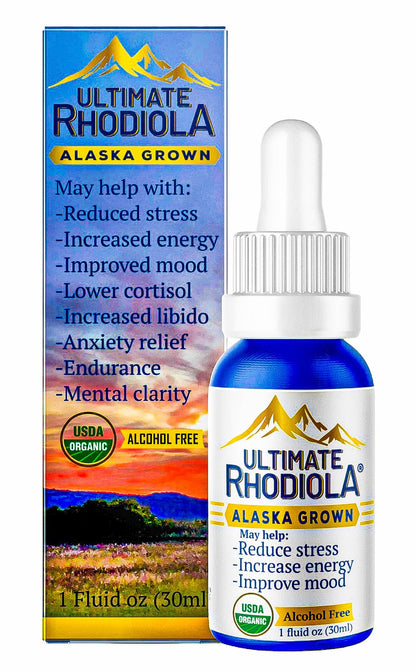 Ultimate Rhodiola® Alaska Grown, Alcohol Free, Certified Organic Rhodiola rosea Tincture, CO2 extracted, Reduce Stress, Improve Energy and Mood, Adaptogen, Nootropic, 3rd Party Tested