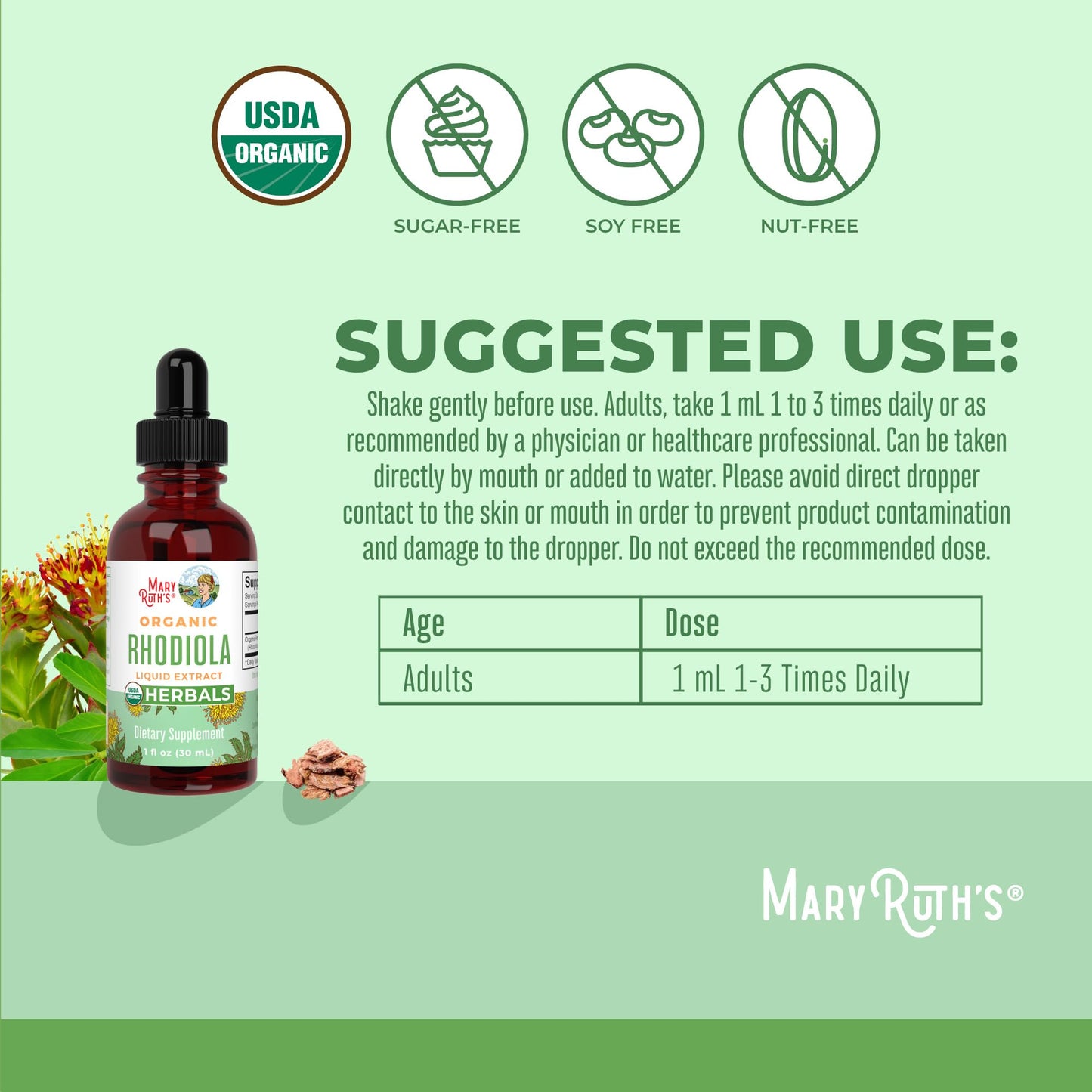 Rhodiola Rosea Supplement by MaryRuth's | USDA Organic Herbal Extract | Nootropic | Focus Supplement | Non-GMO | 30 Servings