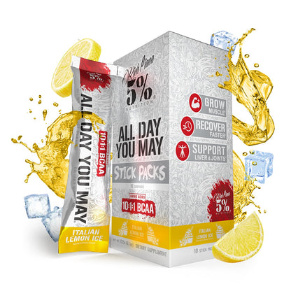 5% Nutrition Rich Piana AllDayYouMay BCAA Powder | 9g of Premium Intra & Post Workout Amino Acids for Hydration, Endurance, Muscle Recovery, Joint & Liver Support (Italian Lemon Ice)