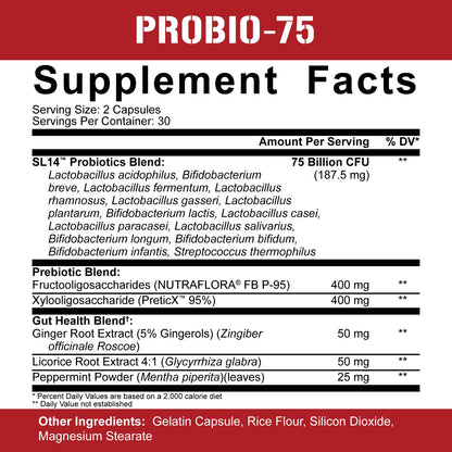 5% Nutrition Rich Piana Digestive Defender | Probio-75 & Digestive Enzymes | 120 Gelatin Capsules
