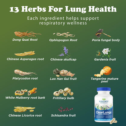 RidgeCrest ClearLungs Extra Strength – Natural Lung & Respiratory Support (60 Caps, 30 Serv)