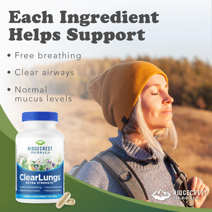 RidgeCrest ClearLungs Extra Strength – Natural Lung & Respiratory Support (60 Caps, 30 Serv)