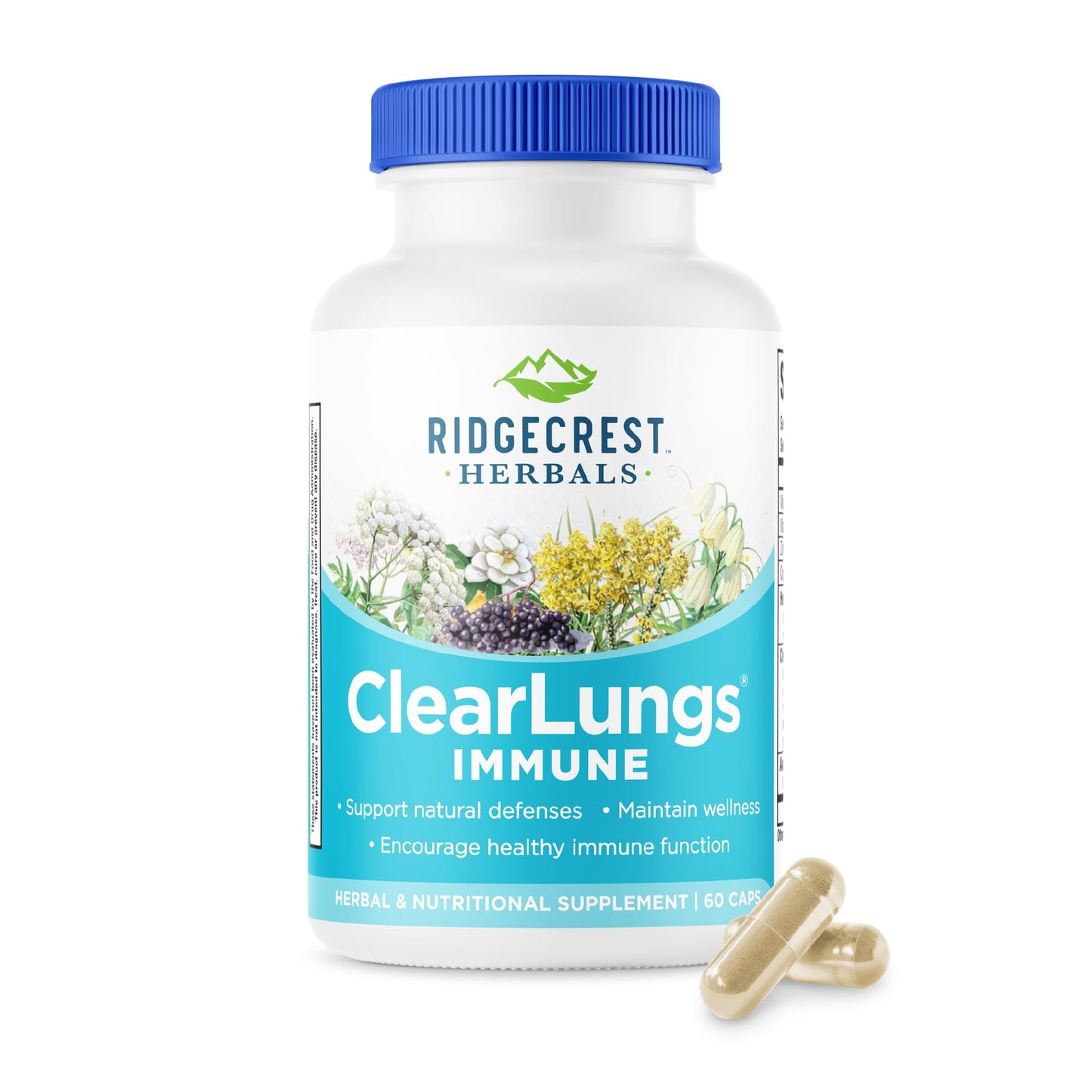RidgeCrest ClearLungs Immune – Lung & Immune Support with Mullein, Elderberry, Zinc (60 Caps, 30 Serv)