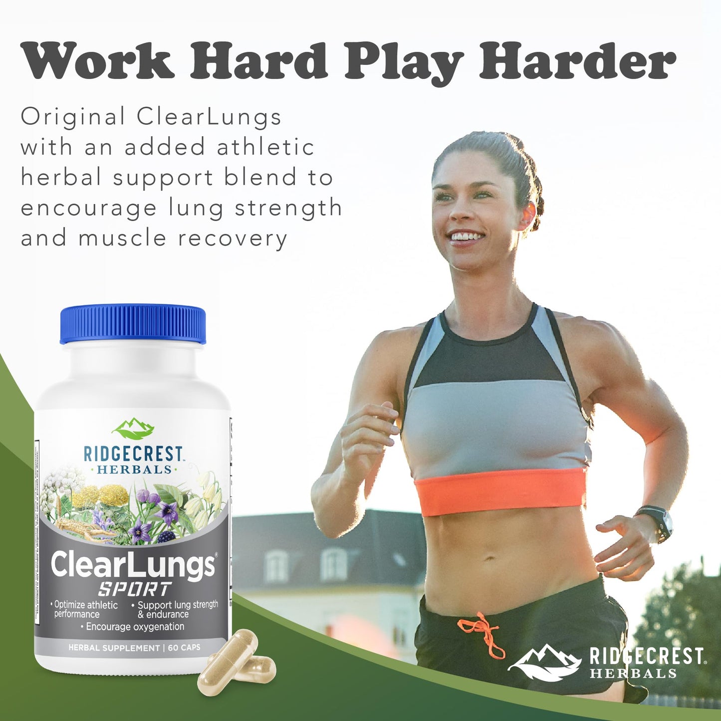 Ridgecrest ClearLungs Sport – Oxygen & Lung Support Formula (Cordyceps, Rhodiola, Eleuthero, 60 Veg Caps)