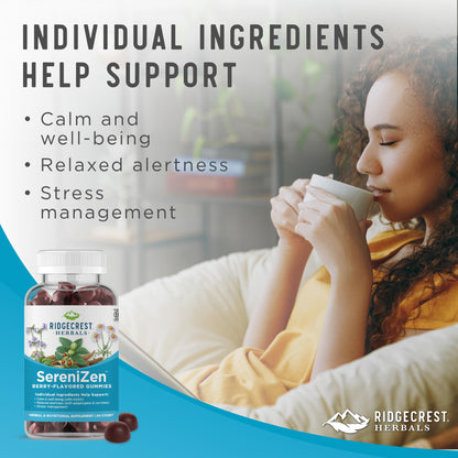 RidgeCrest Herbals SereniZen Gummies – Ashwagandha, GABA & L-Theanine for Relaxation & Sleep (60 Ct)
