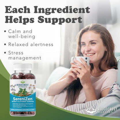 RidgeCrest Herbals SereniZen Gummies – Ashwagandha, GABA & L-Theanine for Relaxation & Sleep (60 Ct)