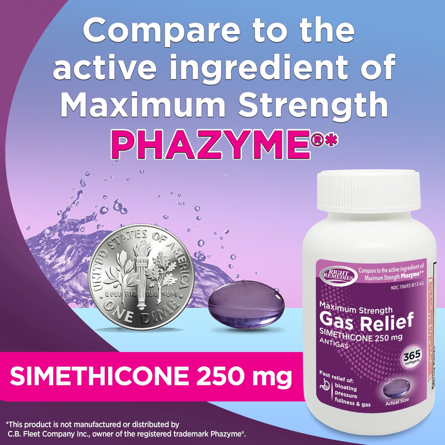 RIGHT REMEDIES Gas Relief Maximum Strength 250 mg Simethicone – 365 Softgels (Compare to Phazyme)