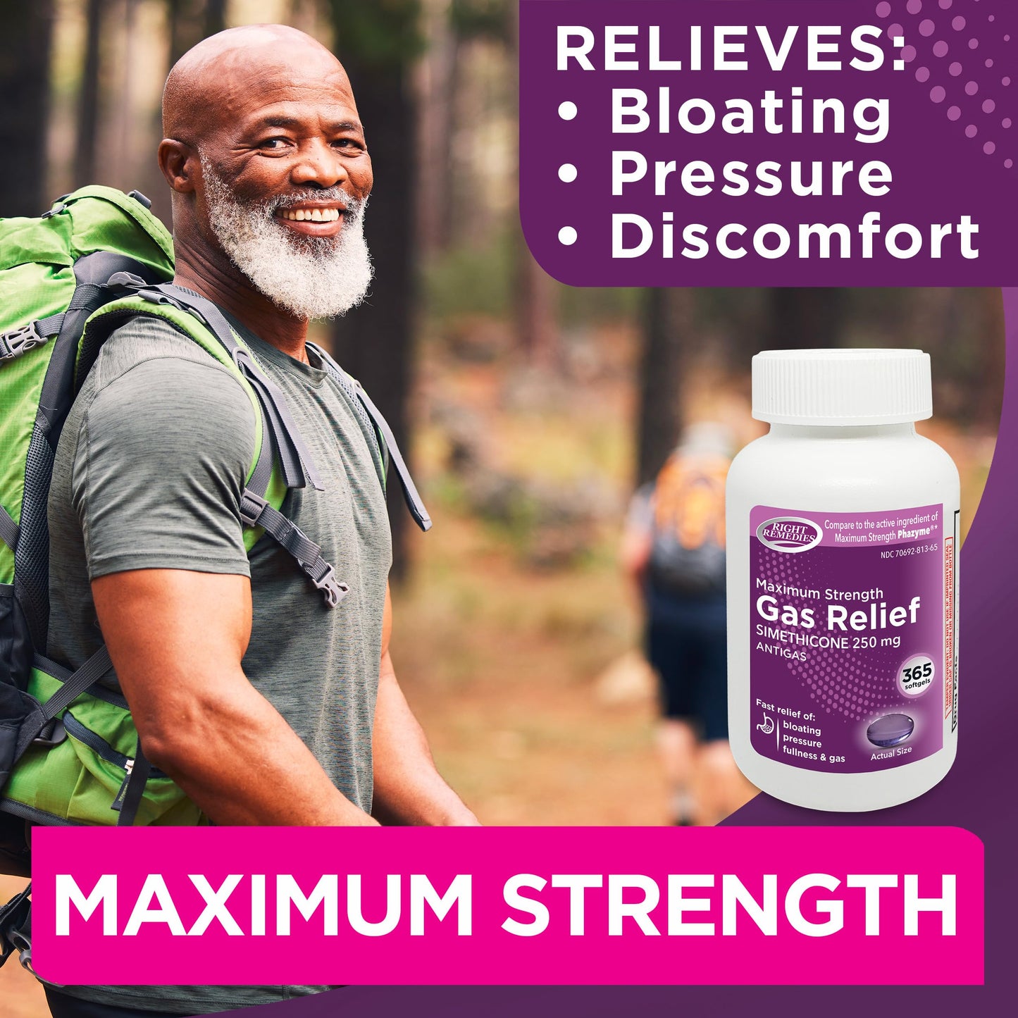 RIGHT REMEDIES Gas Relief Maximum Strength 250 mg Simethicone – 365 Softgels (Compare to Phazyme)