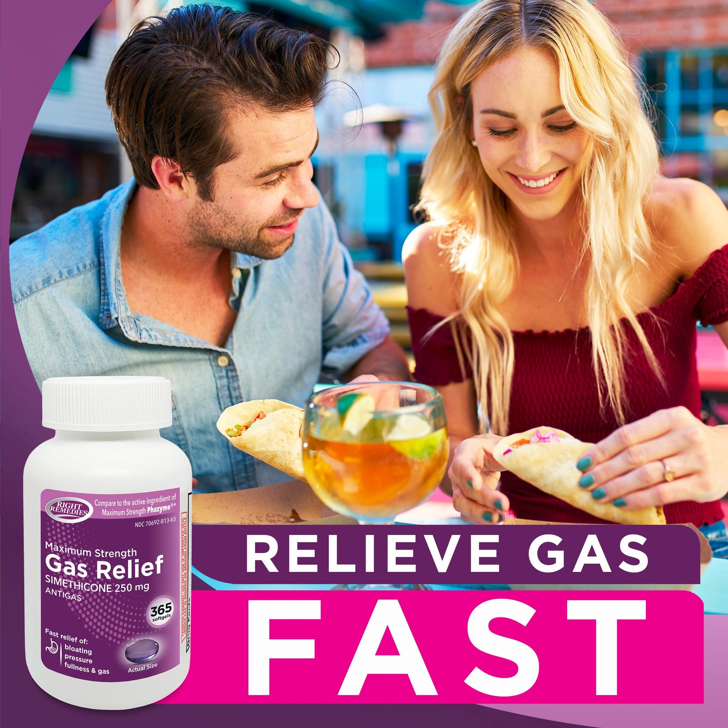 RIGHT REMEDIES Gas Relief Maximum Strength 250 mg Simethicone – 365 Softgels (Compare to Phazyme)