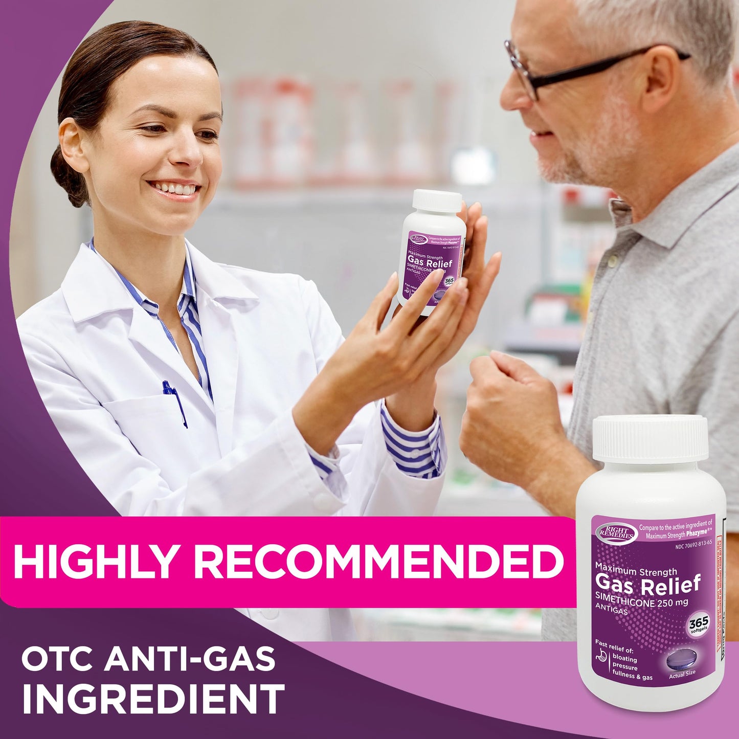 RIGHT REMEDIES Gas Relief Maximum Strength 250 mg Simethicone – 365 Softgels (Compare to Phazyme)