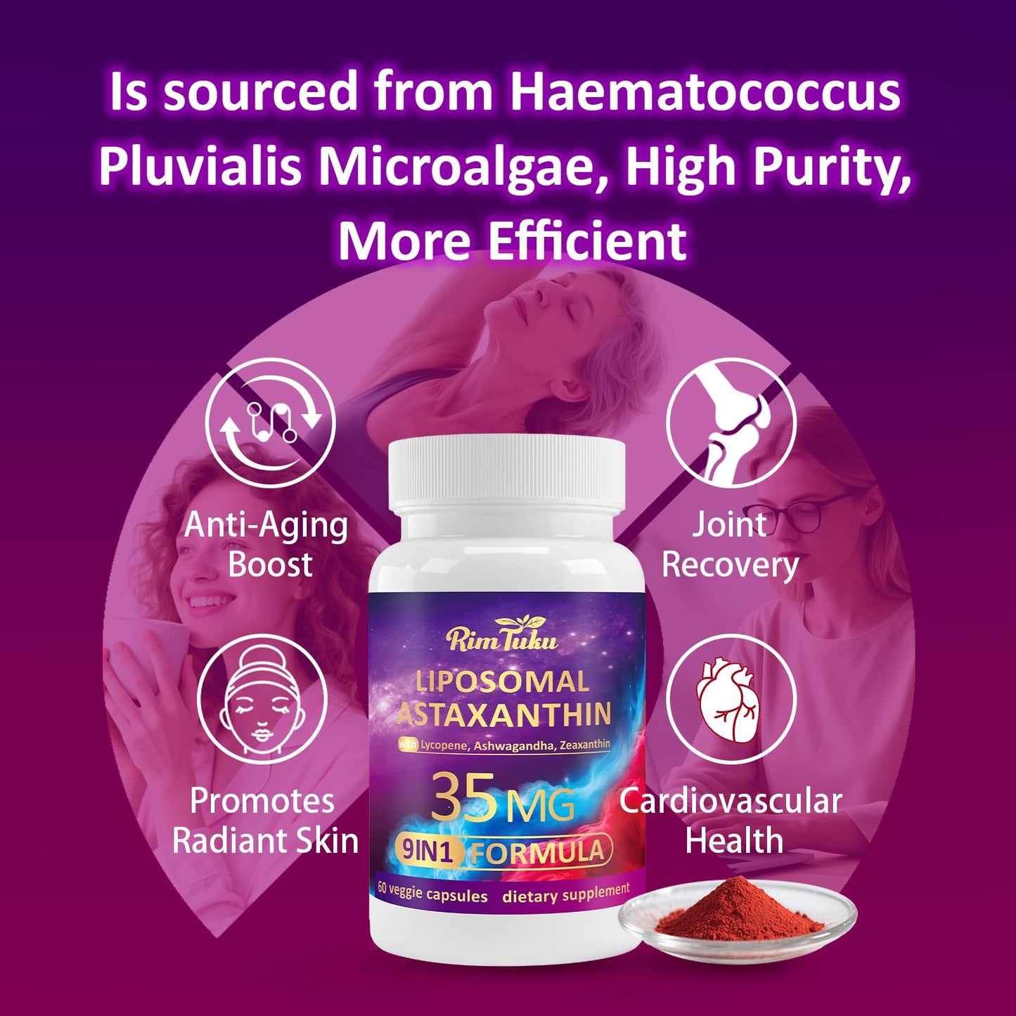 RimTuku Liposomal Astaxanthin 9-in-1 Supplement – Eye, Skin & Joint Health (180 Capsules)