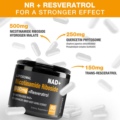 RiRywony Health NAD Supplement – NAD+ with NR & Resveratrol (900mg) – 2 Pack