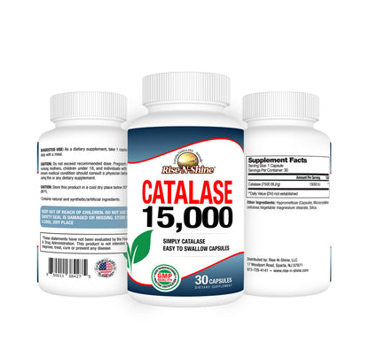Rise-N-Shine Catalase Supplement 15,000 – Hair Health & Antioxidant Enzyme – 90 Capsules x 3 Bottles (90-Day Supply)