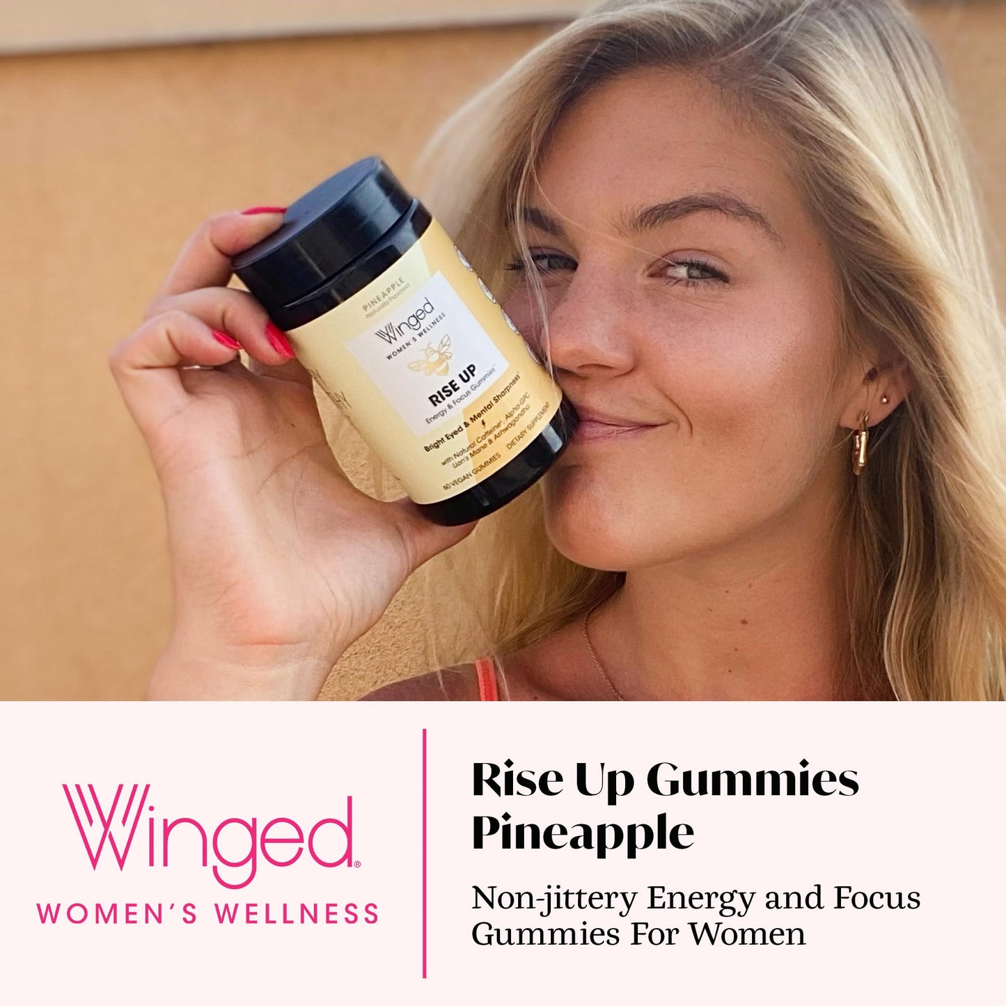 Winged Wellness Rise Up: Energy & Focus Gummies for Women | Pineapple, 60 Gummies