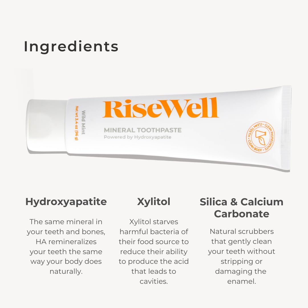 RiseWell Mineral Toothpaste with Hydroxyapatite - No Fluoride, SLS-Free, Made in USA | 3.4 oz